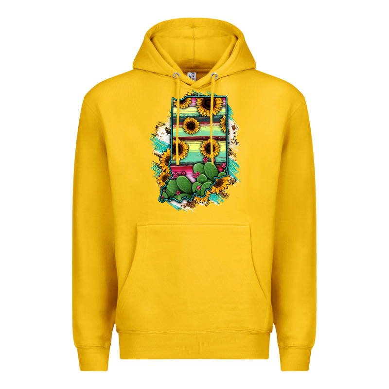 Indiana Map Sunflower Cactus Serape Premium Hoodie by RanaPortraitStore | Teevron