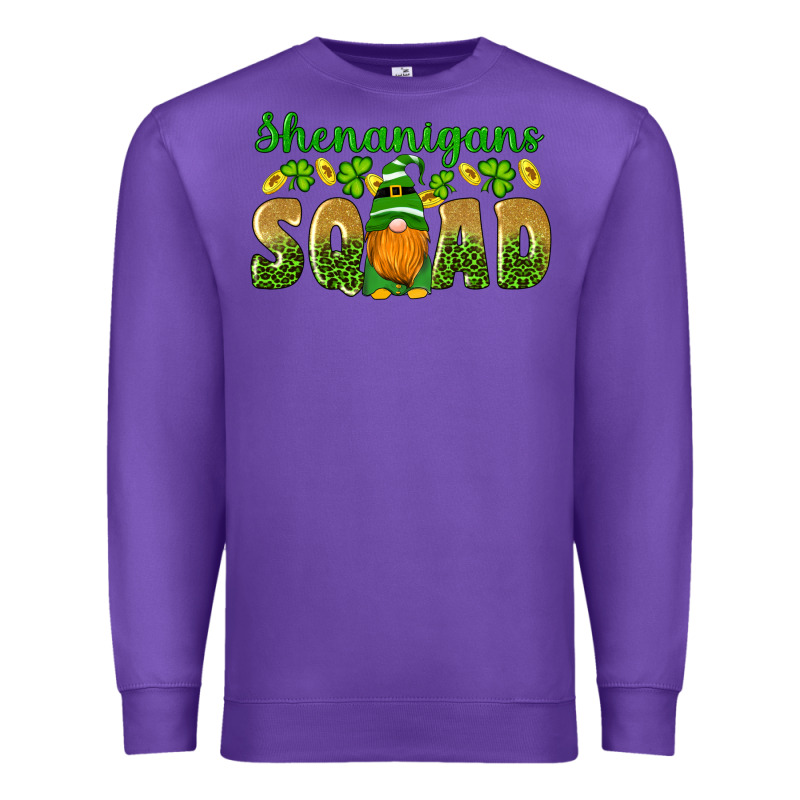 Shenanigans Squad Gnomes Shamrock Gold Leopard Glitter Premium Sweatshirt by Artiststas | Teevron