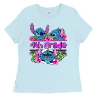 Baby Blue preview flower stitch  4th grade Ladies Tee - AdoDesignShop