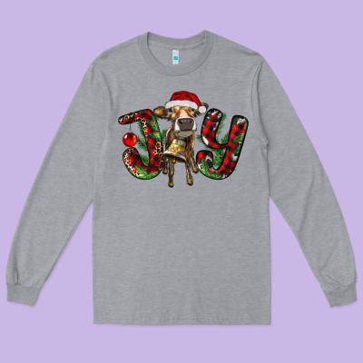 Christmas Joy With Heifer Long Sleeve Tee Designed By Ranaportraitstore