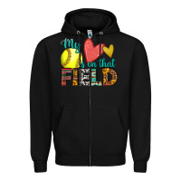 Black my heart is on that field softball Zipper Hoodie - HRA Design Shop