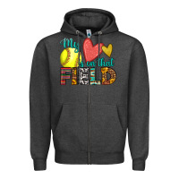 Charcoal Heather my heart is on that field softball Zipper Hoodie - HRA Design Shop