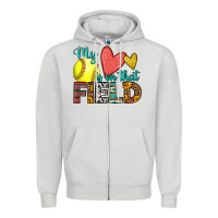 Dove Grey my heart is on that field softball Zipper Hoodie - HRA Design Shop