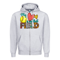 Heather Grey my heart is on that field softball Zipper Hoodie - HRA Design Shop