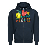 Navy my heart is on that field softball Zipper Hoodie - HRA Design Shop