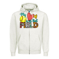 Oatmeal Heather my heart is on that field softball Zipper Hoodie - HRA Design Shop