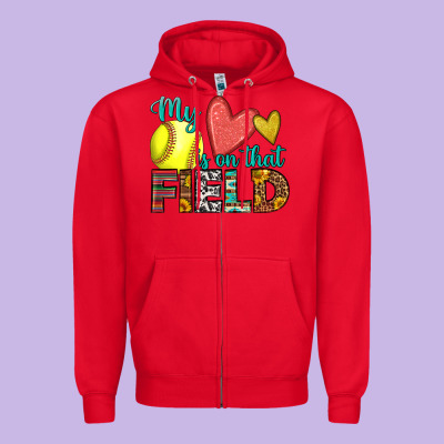 My Heart Is On That Field Softball Zipper Hoodie Designed By Hra Design Shop