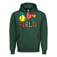 Sports Green my heart is on that field softball Zipper Hoodie - HRA Design Shop