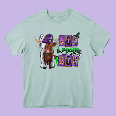 Moo I Mean Boo Heavy Core Tee Designed By Cowhidedigitalart