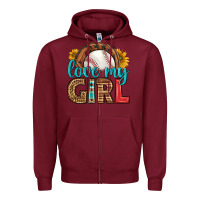 Burgundy love my girl baseball Zipper Hoodie - HRA Design Shop