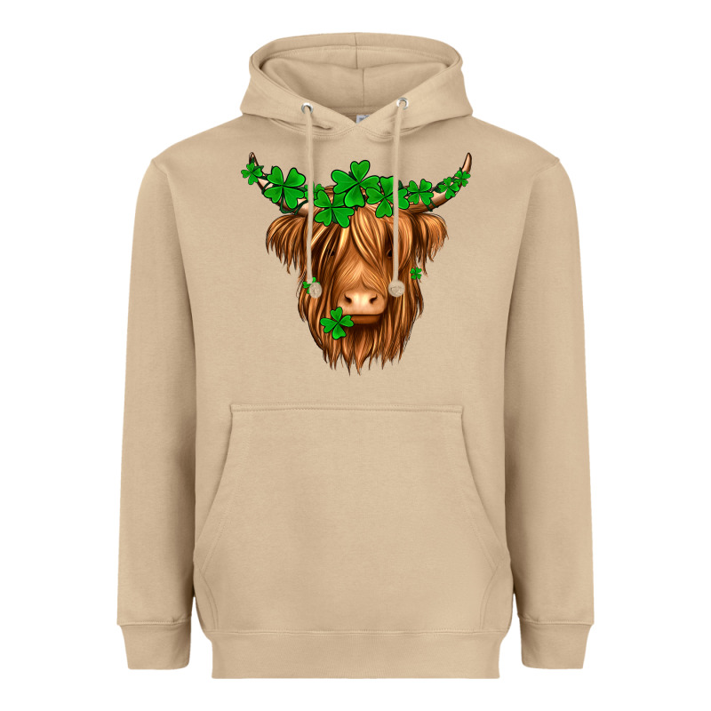 St. Patrick’s Day Long Hair Shaggy Cow Heavyweight Hoodie by Jasminsmagicworld | Teevron