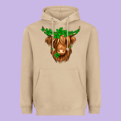 St. Patrick’s Day Long Hair Shaggy Cow Heavyweight Hoodie Designed By Jasminsmagicworld