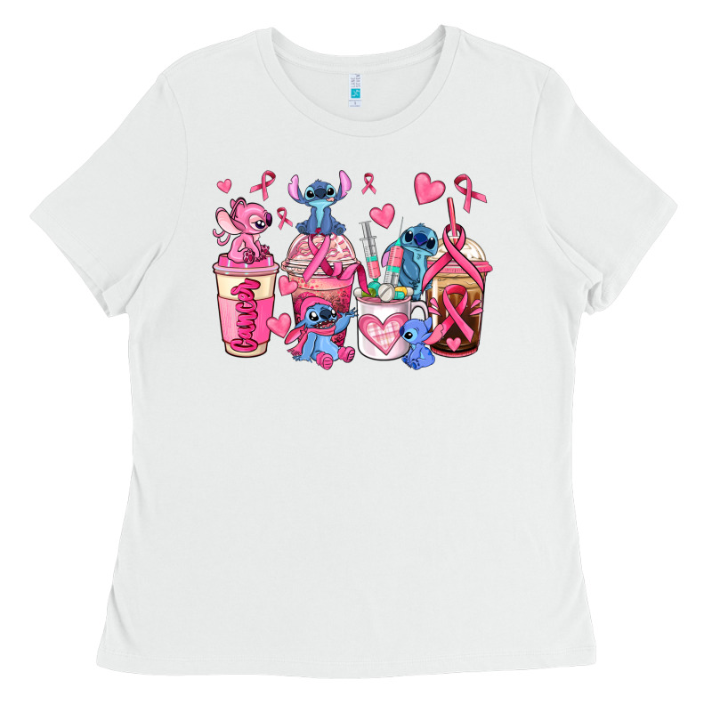Breast Cancer Stitch Coffee Cups Ladies Tee by AdoDesignShop | Teevron