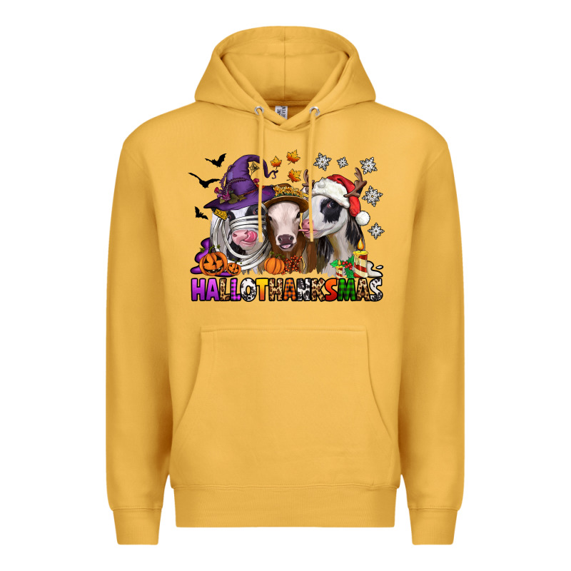 Happy Hallothanksmas Heifers Premium Hoodie by NancyCooperArtShop | Teevron
