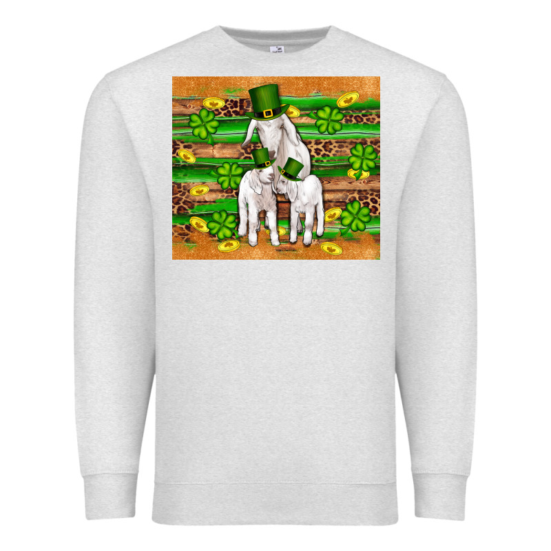 St Patricks Goat Family Shamrock Gold Serape Leopard Glitter Wooden Tu Premium Sweatshirt by Artiststas | Teevron