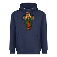 Navy our lady of Guadalupe cross Heavyweight Hoodie - JahusDesignShop
