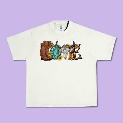Urban Heavy Tee western love bull skull with gemstone and sunflowe