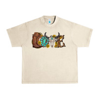 Sandshell western love bull skull with gemstone and sunflowe Urban Heavy Tee - texasbilliewilder