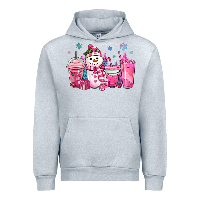 Pink Christmas Snowman Coffee Cups Urban Hoodie by MaliasSmallBusiness | Teevron