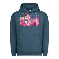 Pigment Midnight Navy pink christmas snowman coffee cups Urban Hoodie - MaliasSmallBusiness