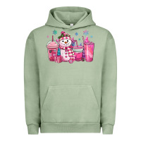Pigment Oil Green pink christmas snowman coffee cups Urban Hoodie - MaliasSmallBusiness