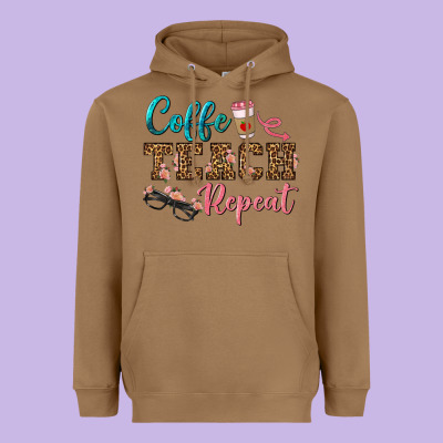 Coffee Teach Repeat Heavyweight Hoodie Designed By Bundleandbundleshop
