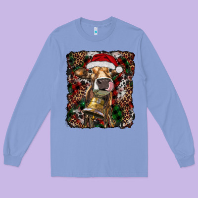 Christmas Heifer With Leoard And Cowhide Long Sleeve Tee Designed By Ranaportraitstore