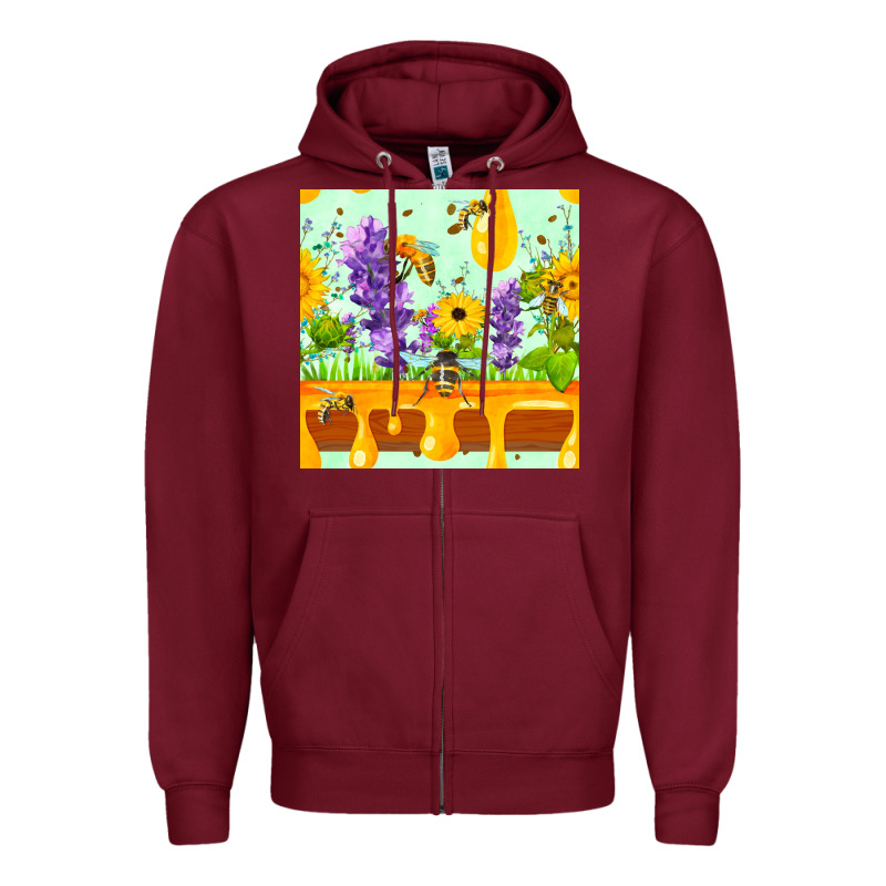 Honeydrip Bee Lavender Daisy Sunflower Seamless Pa Zipper Hoodie by FaDigitalArtStudio | Teevron