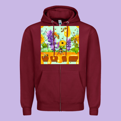 Honeydrip Bee Lavender Daisy Sunflower Seamless Pa Zipper Hoodie Designed By Fadigitalartstudio