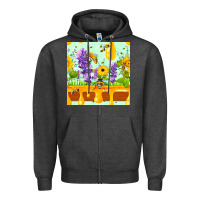 Charcoal Heather honeydrip bee lavender daisy sunflower seamless pa Zipper Hoodie - FaDigitalArtStudio