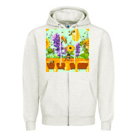 Oatmeal Heather honeydrip bee lavender daisy sunflower seamless pa Zipper Hoodie - FaDigitalArtStudio