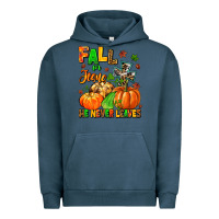 Pigment Midnight Navy fall for jesus he never leaves Urban Hoodie - MaliasSmallBusiness