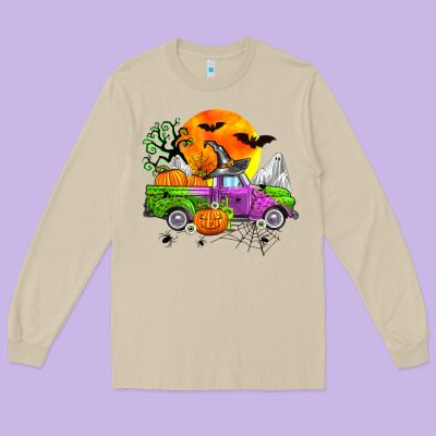 Halloween Farm Truck Long Sleeve Tee Designed By Zillion Design Studio