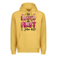 Antique Gold he loved us first 1 john 4 19 Premium Hoodie - MaliasSmallBusiness
