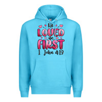 Ocean Blue he loved us first 1 john 4 19 Premium Hoodie - MaliasSmallBusiness