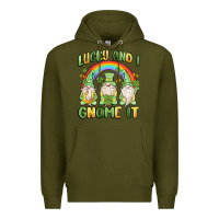 Army Green lucky and i gnome it Premium Hoodie - MaliasSmallBusiness