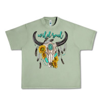Oil Green wild soul boho bull skull Urban Heavy Tee - texasbilliewilder