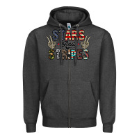 Charcoal Heather stars and stripes Zipper Hoodie - CowhideDigitalArt