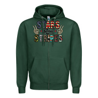 Sports Green stars and stripes Zipper Hoodie - CowhideDigitalArt
