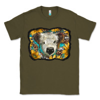 Army Green white scottish calf with sunflowers western  background Classic Tee - BarkalooDesign