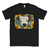 Black white scottish calf with sunflowers western  background Classic Tee - BarkalooDesign