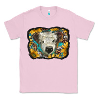 Bubblegum Pink white scottish calf with sunflowers western  background Classic Tee - BarkalooDesign