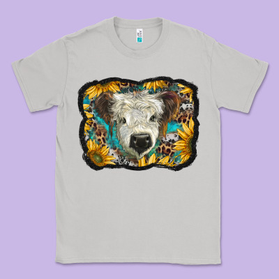 White Scottish Calf With Sunflowers Western  Background Classic Tee Designed By Barkaloodesign