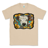 Mushroom white scottish calf with sunflowers western  background Classic Tee - BarkalooDesign