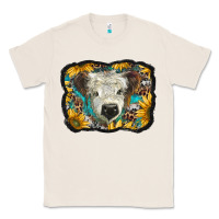 Natural white scottish calf with sunflowers western  background Classic Tee - BarkalooDesign
