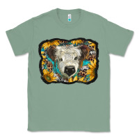 Sage white scottish calf with sunflowers western  background Classic Tee - BarkalooDesign