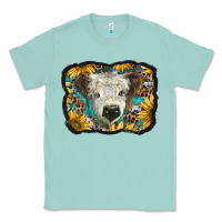 Seafoam white scottish calf with sunflowers western  background Classic Tee - BarkalooDesign