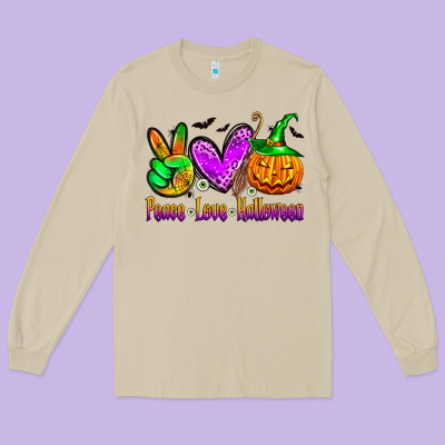 Peace Love Halloween Long Sleeve Tee Designed By Zillion Design Studio