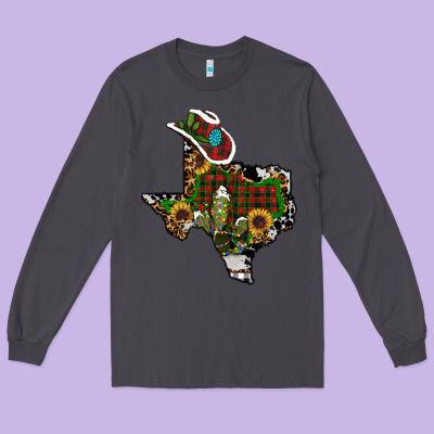 Christmas Texas Long Sleeve Tee Designed By Ranaportraitstore