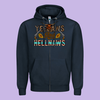 Yeehaws And Hellnaws Zipper Hoodie Designed By Cowhidedigitalart